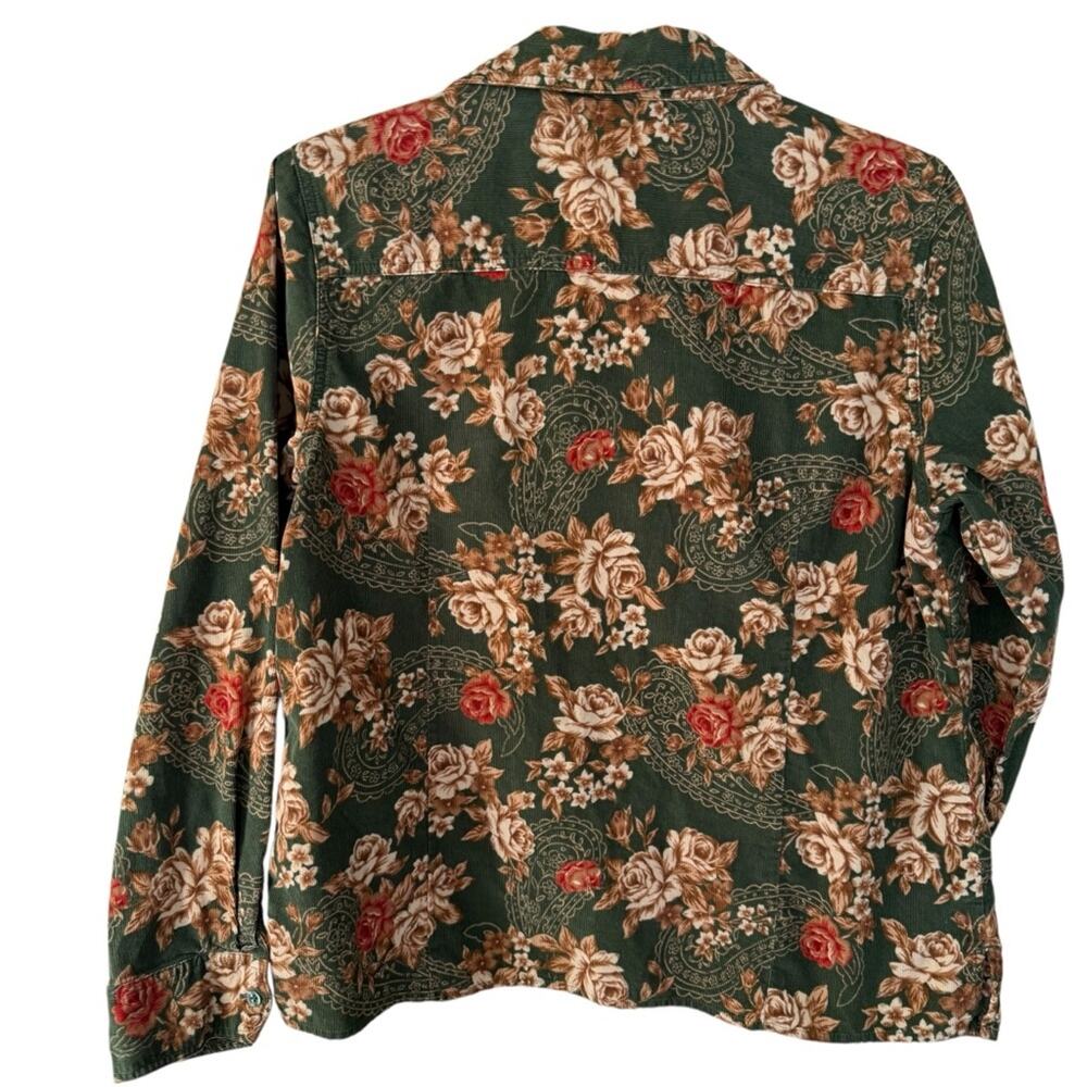 Erika Floral Corduroy Long Sleeve Button Up Jacket Coastal Grandma Boho Size L - Picture 2 of 4